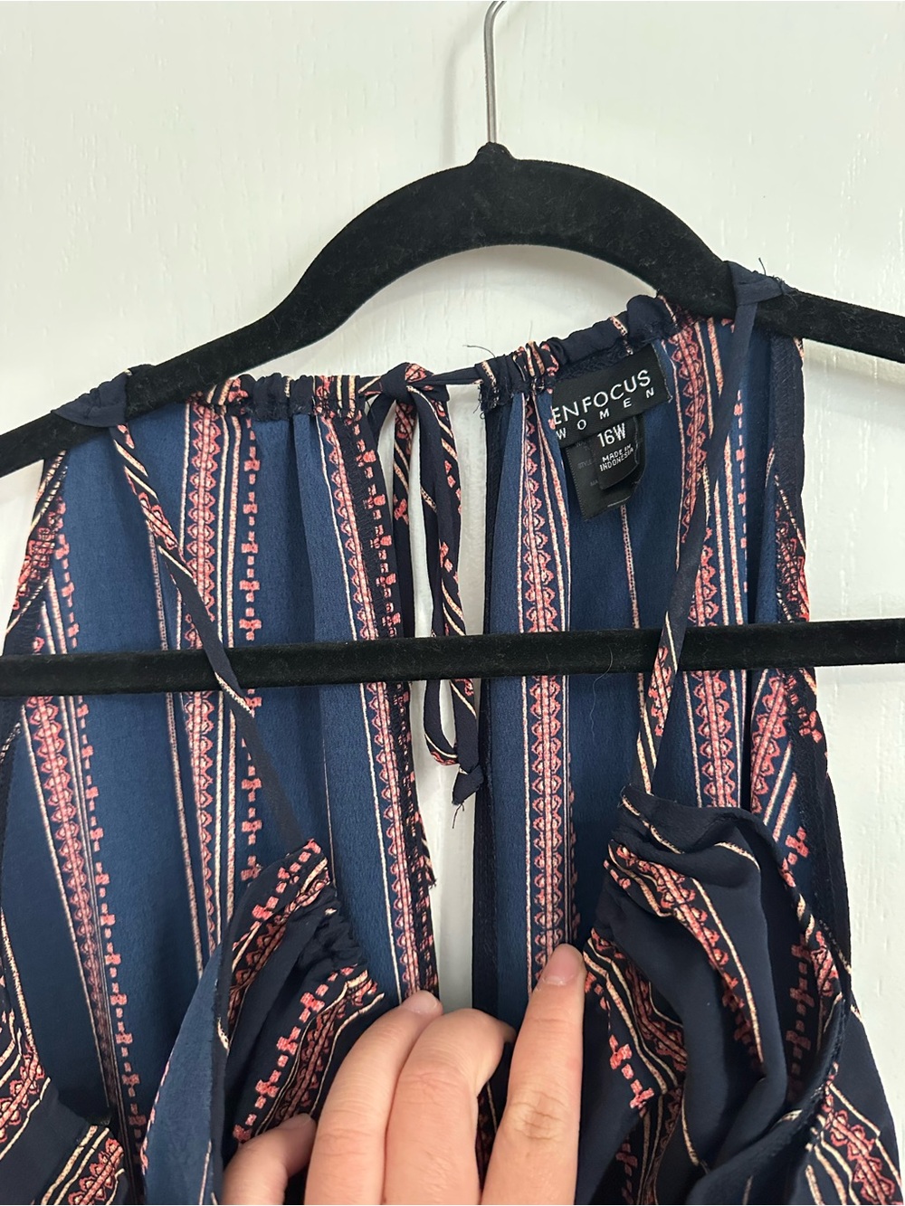 Enfocus Studio Navy and Coral Striped Halter Jumpsuit - Picture 2 of 4
